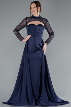 Abendkleid Lang Satin Marineblau ABU4765