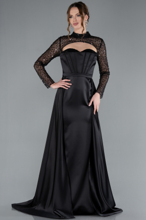 Abendkleid Lang Satin Schwarz ABU4765