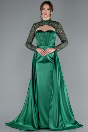 Abendkleid Lang Satin Smaragdgrün ABU4765