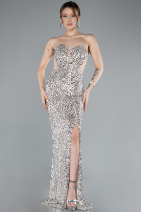 Abendkleid im Meerjungfrau-Stil Lang Schuppig Beige ABU4790