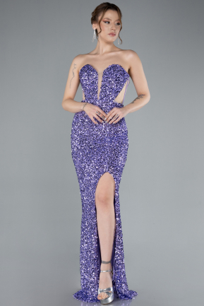 Abendkleid im Meerjungfrau-Stil Lang Schuppig Lila ABU4790