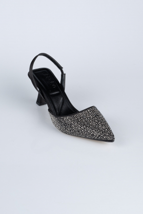 Stiletto Steinbesetzt Schwarz-Silber AB1127