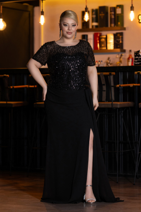 Abendkleid in Übergröße Lang Chiffon Schwarz ABU4806