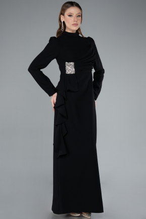 Hijab-Abendkleid Lang Chiffon Schwarz ABU4879