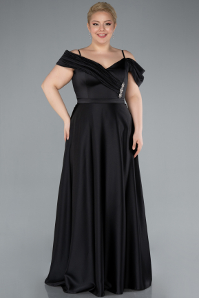 Kleider in Großen Größen Lang Satin Schwarz ABU4869