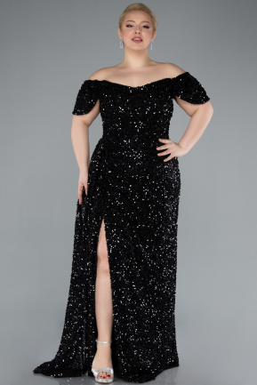 Abendkleid in Übergröße Lang Schuppig Schwarz ABU4863
