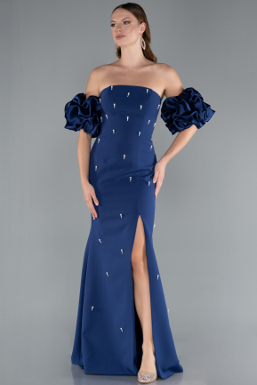 Abendkleid im Meerjungfrau-Stil Lang Marineblau ABU5013