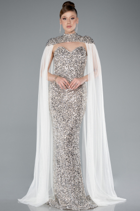 Abendkleid Lang Schuppig Beige ABU4910