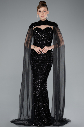 Abendkleid Lang Schuppig Schwarz ABU4910