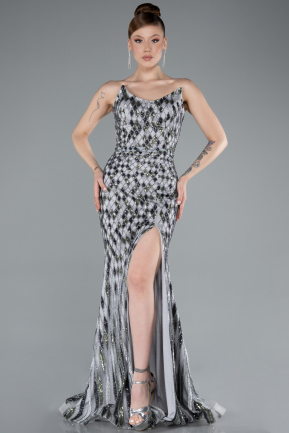 Abendkleid im Meerjungfrau-Stil Lang Grau ABU5114