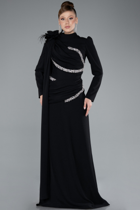 Hijab-Abendkleid Lang Schwarz ABU4934