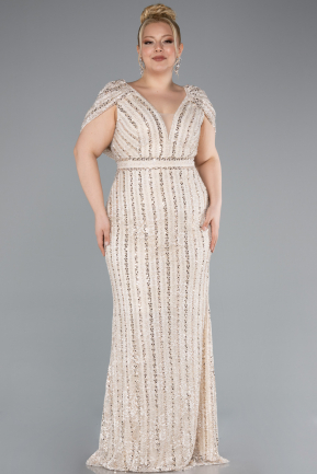 Verlobungskleid In Übergröße Lang Spitze Beige ABU4948