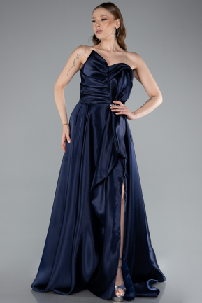 Marineblau Abendkleid Satin Lang ABU4561
