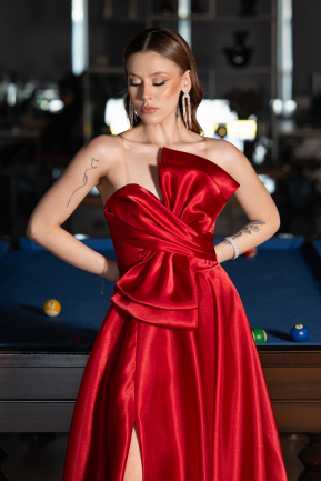 Abendkleid Lang Satin Rot ABU4975