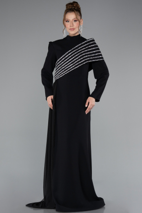 Hijab-Abendkleid Lang Schwarz ABU4976