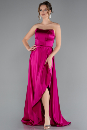 Abschlusskleid Lang Satin Fuchsie ABU5023