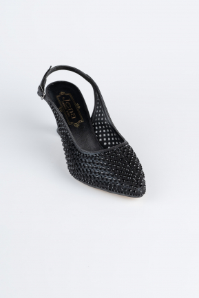 Party-Schuhe Steinbesetzt Schwarz MJ5310