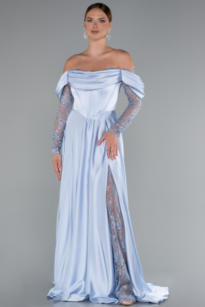 Standesamtkleid Lang Satin Eisblau ABU5054