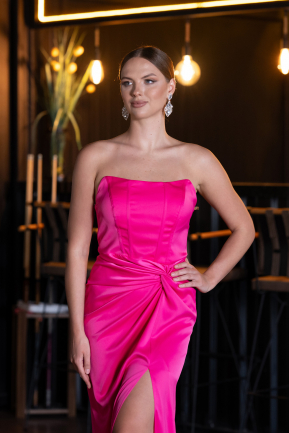 Fuchsie Abschlusskleid Satin Lang ABU3474