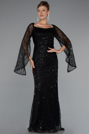 Abendkleid Lang Perlenbesetzt Schwarz ABU5066