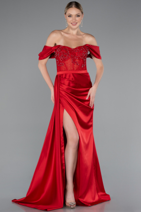 Abendkleid Lang Satin Rot ABU6140