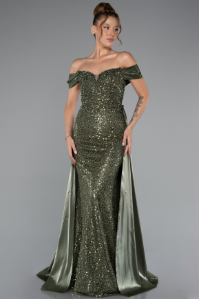 Abendkleid Lang Perlenbesetzt Khaki ABU5099