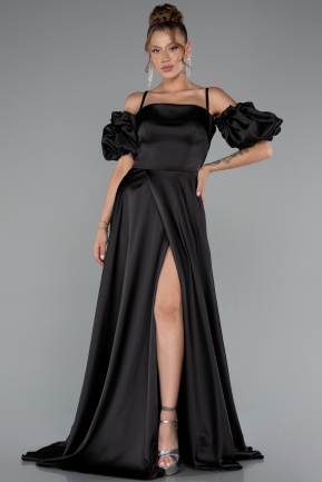 Abendkleid Lang Satin Schwarz ABU5103