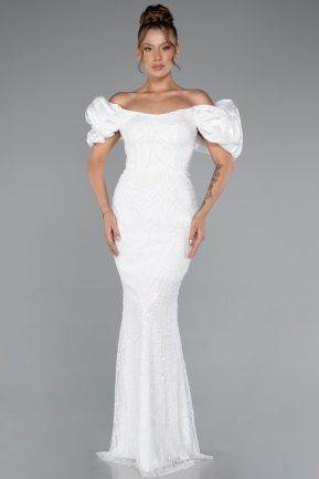 Weiß Abendkleid İm Meerjungfrau-Stil Lang ABU4509