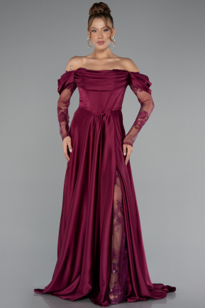 Standesamtkleid Lang Satin Pflaume ABU6356