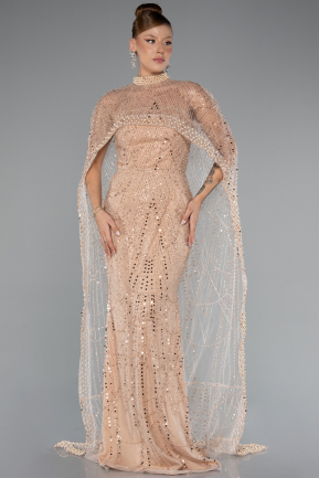 Abendkleid Lang Perlenbesetzt Gold ABU5141