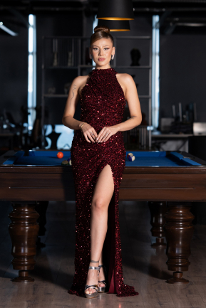 Abendkleid Lang Schuppig Weinrot ABU5135