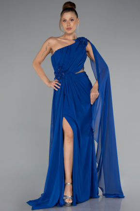 Standesamtkleid Lang Chiffon Sächsischblau ABU5144
