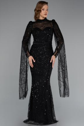 Abendkleid Lang Perlenbesetzt Schwarz ABU5152
