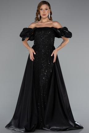 Abendkleid Lang Perlenbesetzt Schwarz ABU5154
