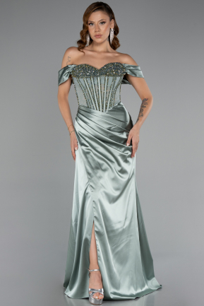 Minzgrün Abendkleid Satin Lang ABU5130
