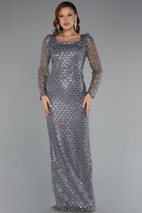 Abendkleid Lang Perlenbesetzt Grau ABU5165