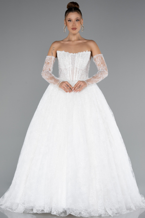 Brautkleid in Großen Größen Lang Spitze Weiß ABG150