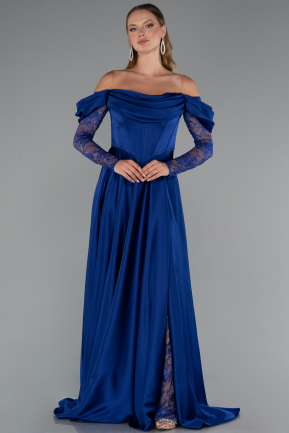 Sächsischblau Standesamtkleid Satin Lang ABU5054
