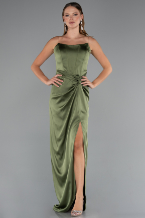 Khaki Abschlusskleid Satin Lang ABU3474