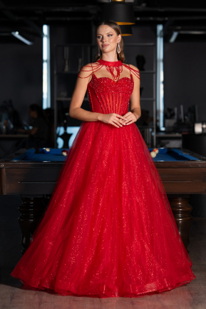 Designer Verlobungskleid Lang Rot ABU6147
