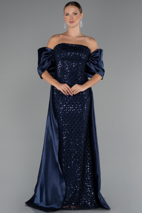 Abendkleid Lang Perlenbesetzt Marineblau ABU5234