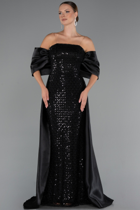 Abendkleid Lang Perlenbesetzt Schwarz ABU5234
