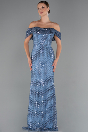 Abendkleid Lang Perlenbesetzt Indigo ABU5239