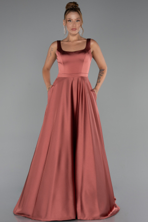 Zimtfarben Abendkleid Satin Lang ABU5136
