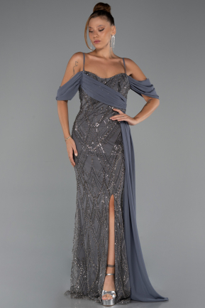 Abendkleid Lang Perlenbesetzt Anthrazit ABU5316