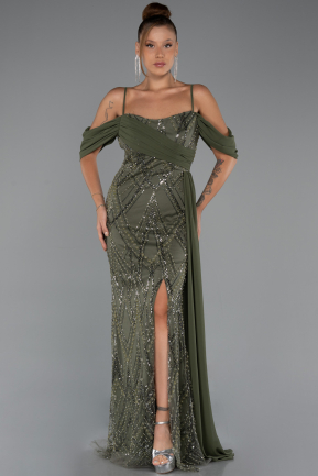 Abendkleid Lang Perlenbesetzt Khaki ABU5316