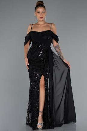 Abendkleid Lang Perlenbesetzt Schwarz ABU5316
