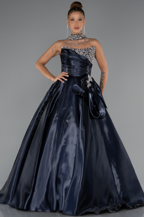 Abendkleid Lang Satin Marineblau ABU5324