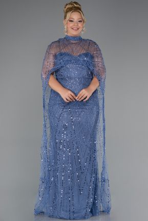 Brautkleid In Übergröße Lang Perlenbesetzt Blau ABU5328