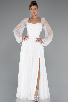 Abendkleid Lang Spitze Weiß ABU5334